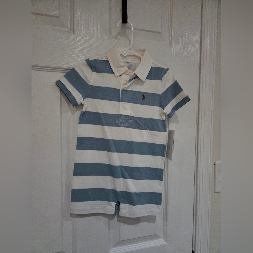 Polo by Ralph Lauren Kids Blue and White Striped Shortall
